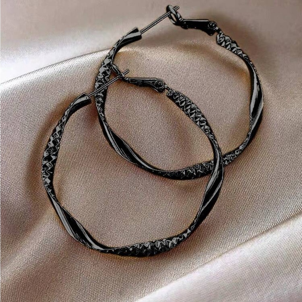 Chic Twisted Black Hoop Earrings